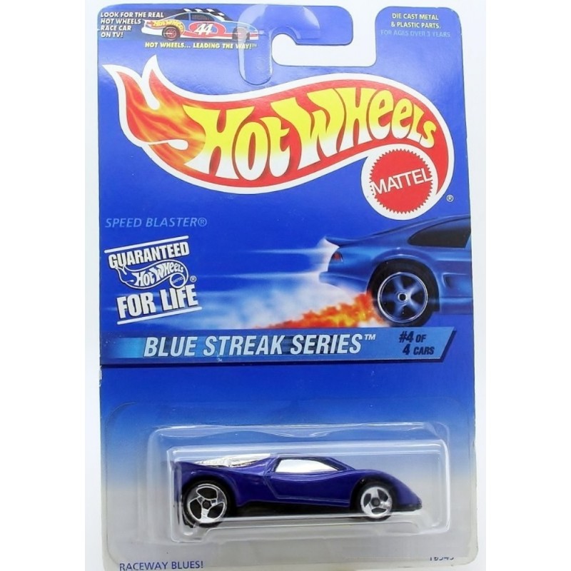 Black Base 1997 Hot Wheels ~BLUE STREAK~ Speed Blaster 4/4 Blue 3 Spoke