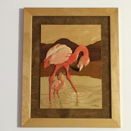 Flamingo with Chick [Wood Plaque]